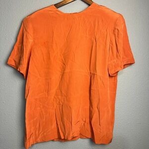 Pappagallo Vintage 100% Silk Top Button Back Short Sleeve Burnt Orange Rust‎ 14